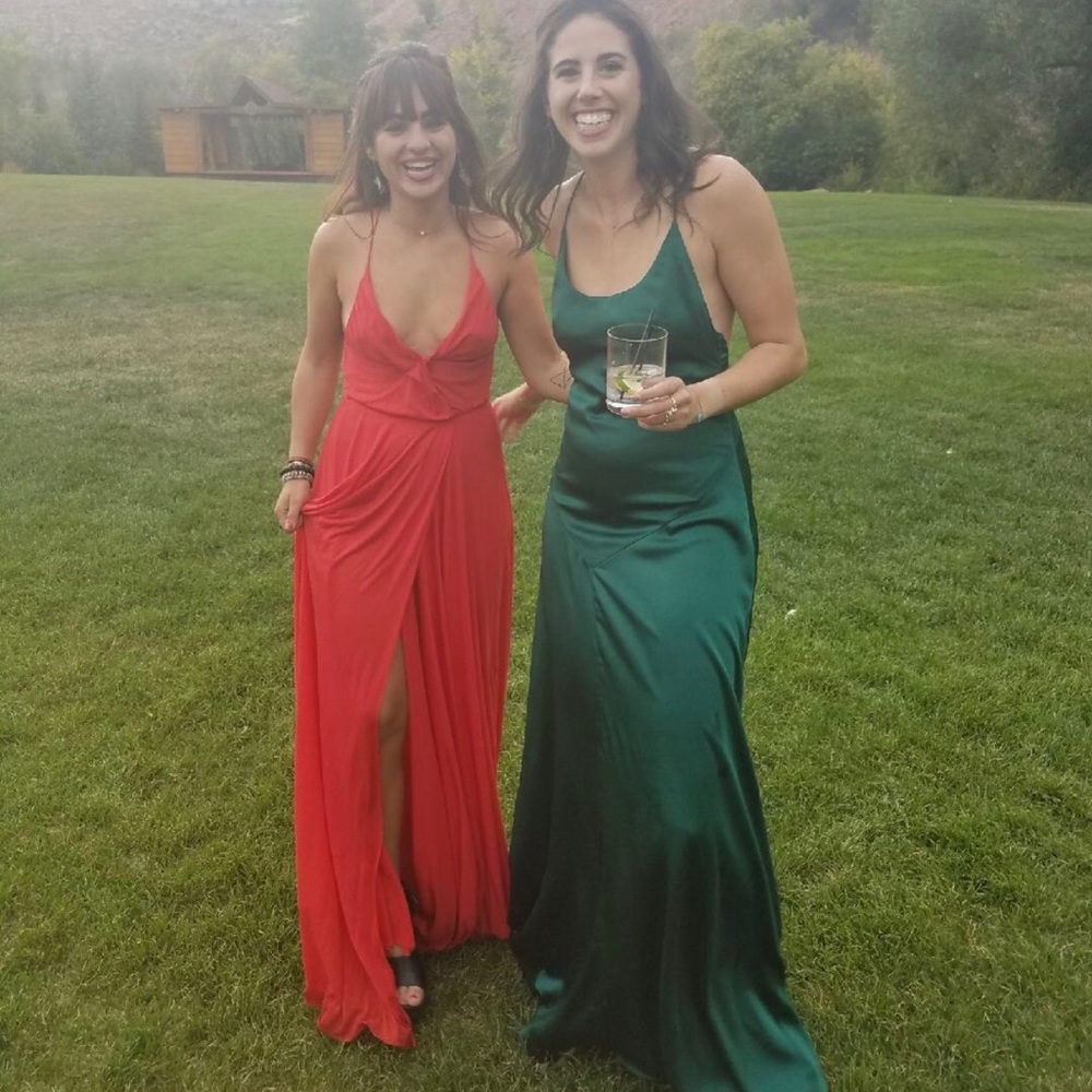 Dancing emoji lady red Haute Hippie dress!